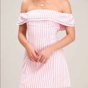 Lulus Pink Striped Off the Shoulder Dress